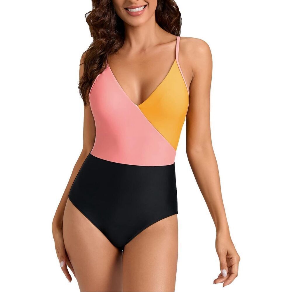 NWT DANGA BAY One Piece Women’s Swimsuit Size L 12-14 Color Block Slimming Teens